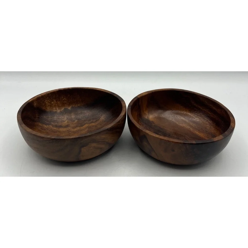 Set 2 Small Wooden Bowls Brown Wood Grain Decorative Snack Nut Serving Dishes